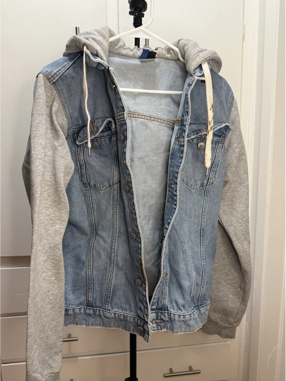 H&M Divided Hoodie Jean Jacket Mens Large Blue Denim Gray Streetwear Y2K Skater